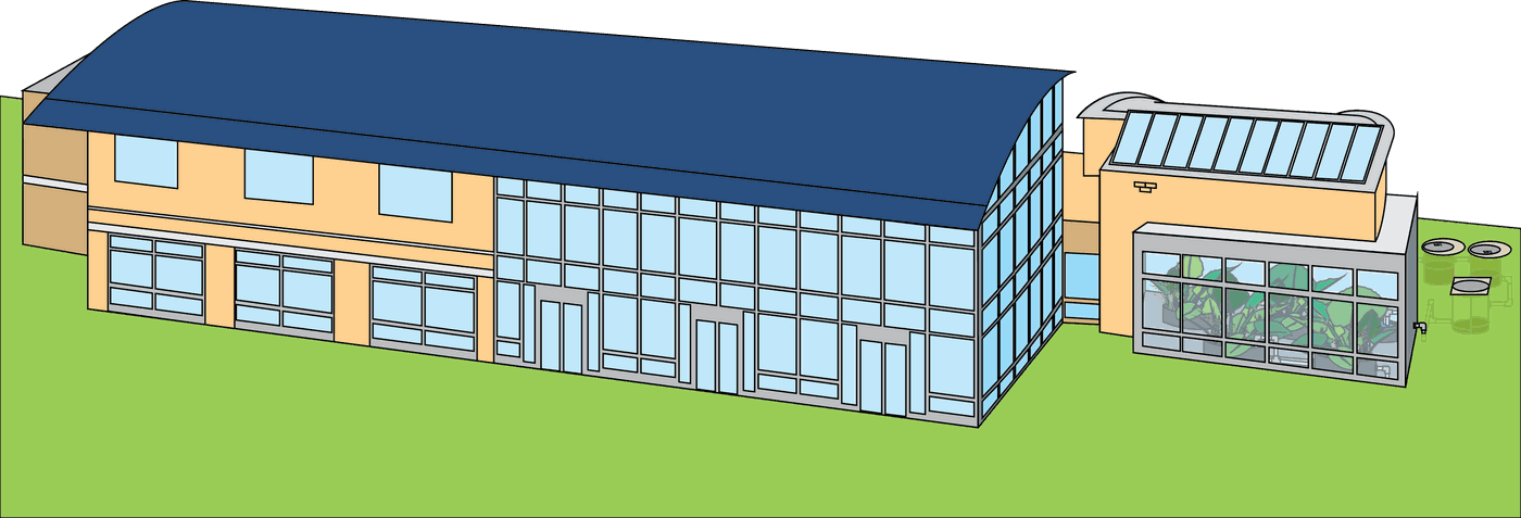 The Adam Joseph Lewis Center at Oberlin College, drawn in the Citywide Dashboard illustration style